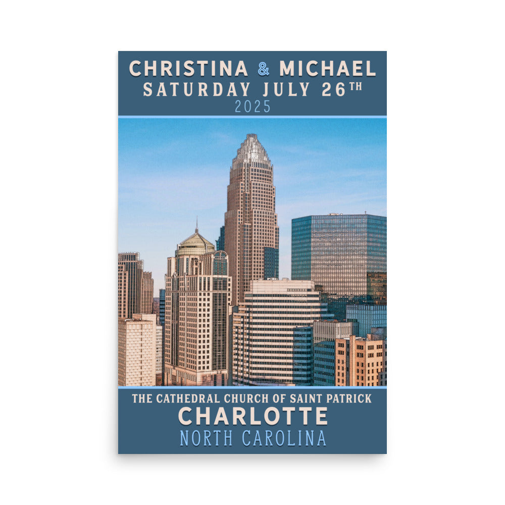 Charlotte North Carolina Skyline Custom Wedding Print